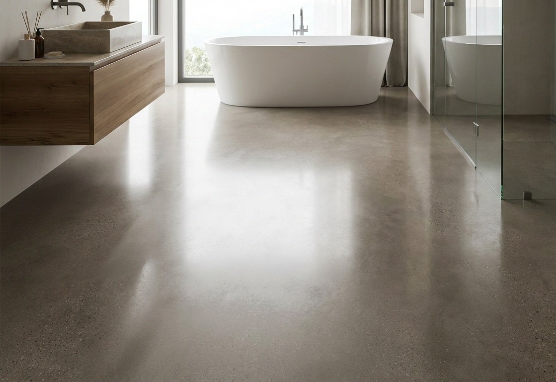 Residential polished concrete bathroom floor