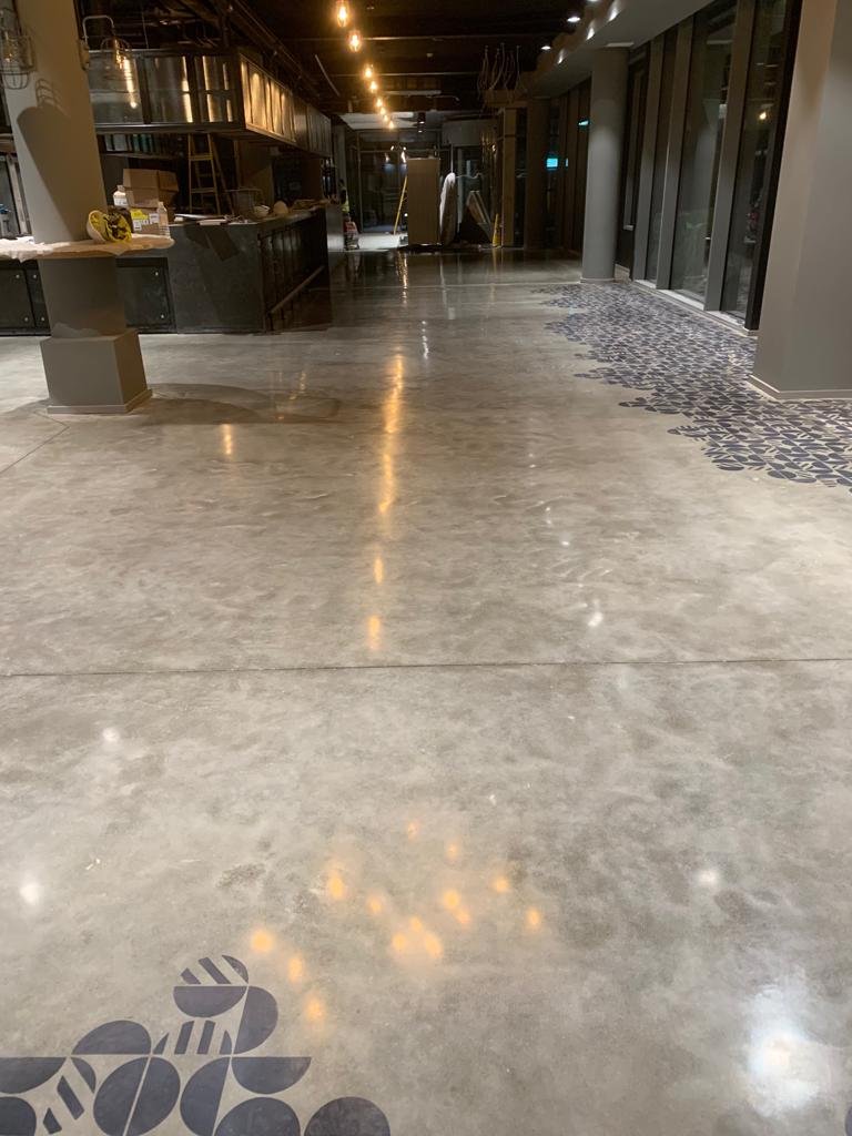 Commercial polished concrete — custom decorative pattern restaurant