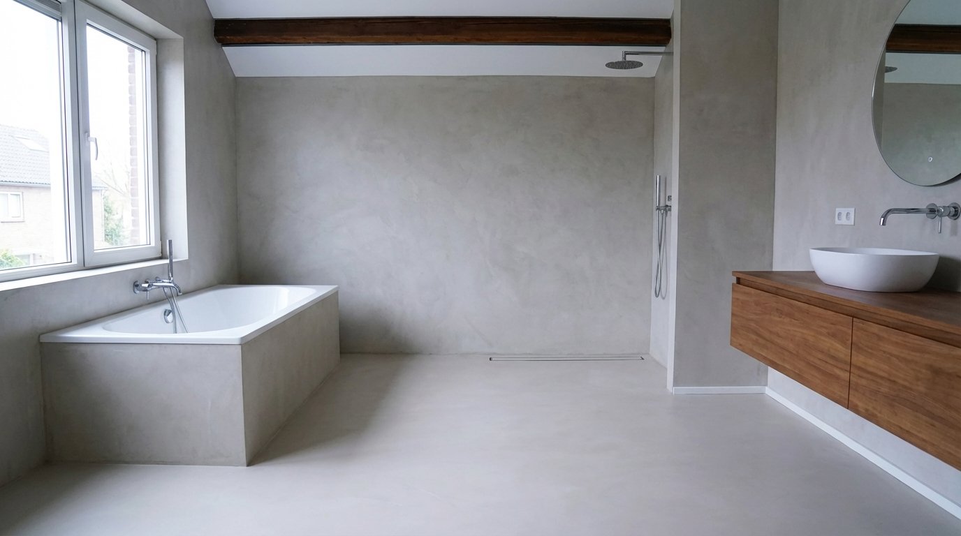Microcement bathroom — seamless floor and wall finish UK